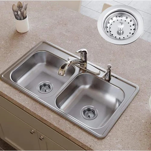 Vista 5 de Artiwell Paquete de 2 coladores y tapones para fregadero de cocina, conjunto de drenaje de cocina de 3-1/2 pulgadas con colador y tapón