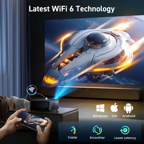 Vista 7 de [Aplicaciones integradas] Proyector inteligente con WiFi y Bluetooth, proyector de películas para exteriores SOPYOU 4K decodifica un máximo de 450