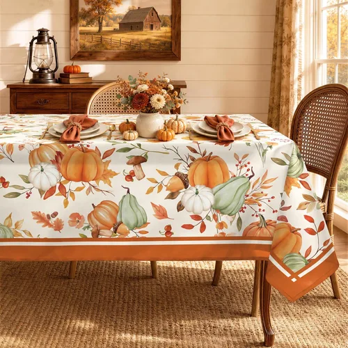 Vista 9 de Mantel de rama de pájaros de otoño impermeable, mantel rectangular de hojas de arce resistente a las manchas, mantel lavable para decoración