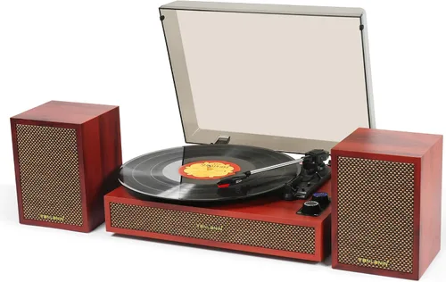 Vista 11 de Tocadiscos de vinilo con altavoces externos, tocadiscos estéreo vintage de 3 velocidades para discos de vinilo, entrada Bluetooth, parada automática