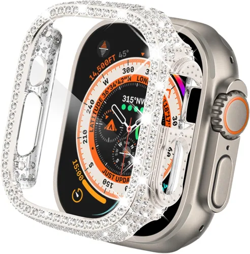 Vista 16 de KADES - Funda protectora completa compatible con iWatch, con protector de pantalla de vidrio templado incorporado, brillante y con diamantes de Negro