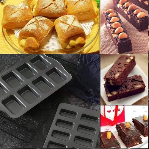 Vista 5 de 2 paquetes de 8 cavidades sin stock Mini molde para pan con mango de silicona, mini pan de pan para hornear, mini molde para brownies, molde