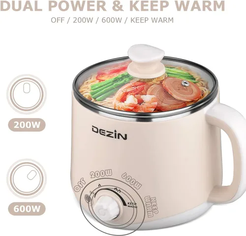 Vista 6 de Dezin Olla caliente eléctrica de 2L y cocina rápida de fideos de 1.6L
