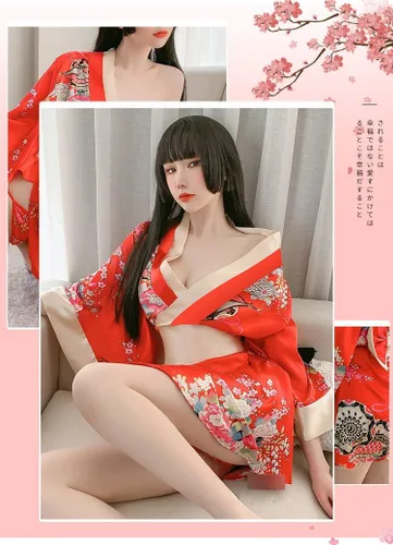 Vista 2 de Bata tradicional japonesa estilo kimono para mujer, disfraz de Yukata, pijama sexy para cosplay