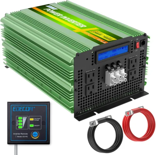 Vista 9 de EDECOA - Inversor de corriente de onda sinusoidal pura de 3500 W, 12 V CC a 120 V CA ETRC Remote Controller with LCD Display and Dual USB, 4 AC