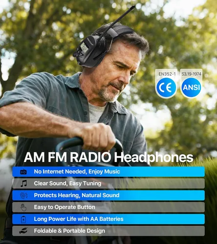 Vista 3 de Digital AM FM Radio Headphones, Hearing Protection Earmuff for Adult, 30dB SNR for Mowing, Construction, Chainsaw
