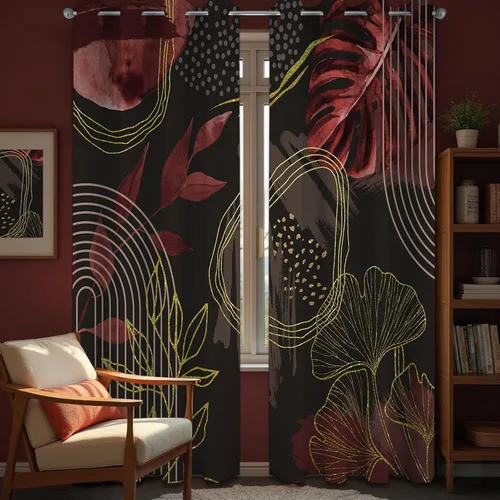 Vista 46 de Cortinas opacas negras y doradas, cortinas modernas de mediados de siglo para dormitorio, sala de estar, 63 pulgadas de largo, juego de 2 paneles