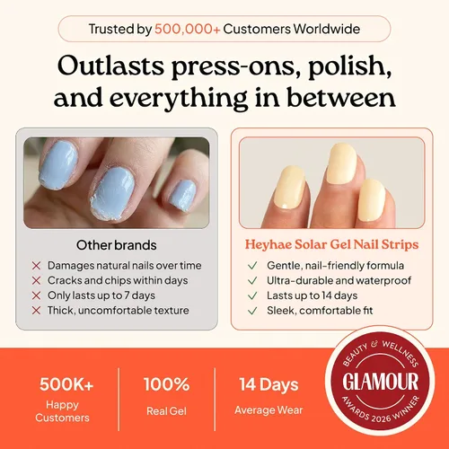 Vista 6 de Heyhae Tiras de uñas de gel semicuradas, no necesita lámpara LED, sólidas, amarillas, fáciles de aplicar y quitar, calidad de salón Incluye 28