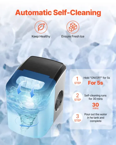 Vista 4 de VEVOR Máquina de hielo para encimera, 9 cubos listos en 6 minutos, 33 libras en 24 horas, máquina de hielo portátil autolimpiante con cuchara