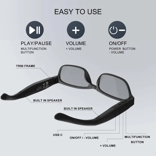 Vista 2 de Lentes inteligentes Bluetooth para hombres y mujeres, lentes polarizados de audio con auriculares Bluetooth, micrófono, protección UV, asistente
