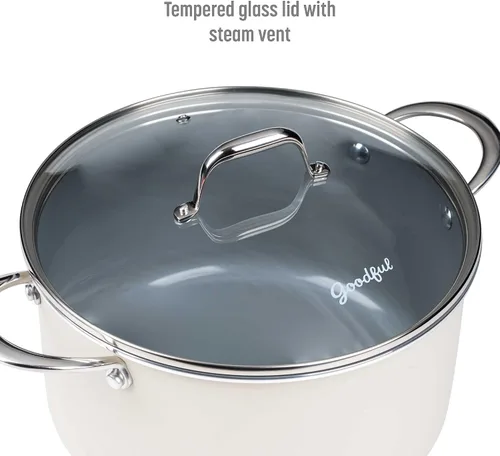 Vista 10 de Goodful Olla de cerámica antiadherente de 6 cuartos de galón, ollas y sartenes aptas para lavavajillas, mango de acero inoxidable de agarre cómodo