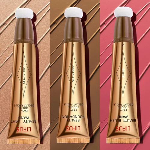 Vista 2 de Beauty Wand - Juego de maquillaje para rostro líquido, iluminador de contorno de contorno bronceador con aplicador de cojín, ligero, mezclable