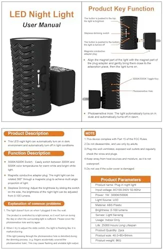 Vista 7 de Luz nocturna LED enchufable, luces nocturnas modernas giratorias de 360° enchufables a la pared, palanca de 3000 K/5000 K, sensor de atardecer a