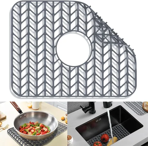 Vista 57 de Protectores de fregadero de cocina de 12 x 11 y 13 x 11 pulgadas, protectores de silicona para fregadero de cocina para la parte inferior del Gris