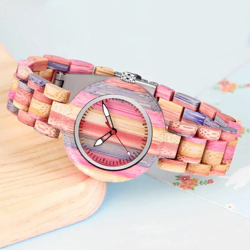 Vista 15 de Dentily Relojes de madera natural para mujer, reloj de cuarzo hecho a mano, reloj de pulsera único deportivo para mujer
