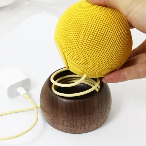 Vista 3 de NewFantasia Soporte de madera de nogal compatible con Homepod mini, diseño de cable integrado, soporte de madera maciza para Homepod mini