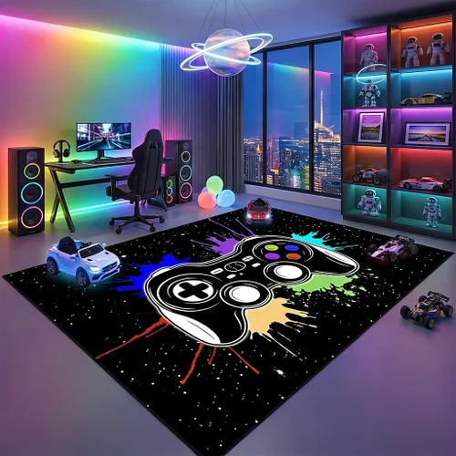 Vista 35 de Alfombra de suelo con estampado de videojuegos 3D para niños, alfombra pequeña roja para dormitorio, tapete de piso para habitación de niños