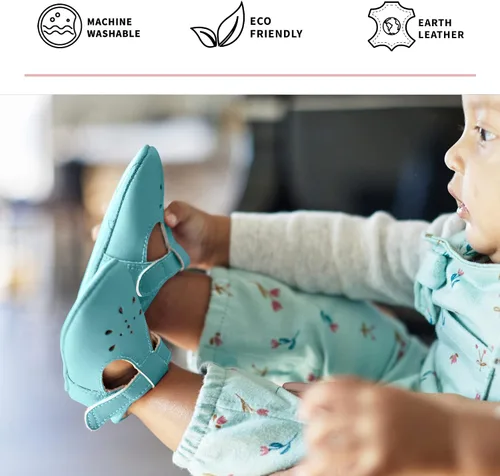 Vista 4 de JuJuBe Mary Jane - Zapatos de bebé para niña, zapatos de bebé de cuero vegano lavables a máquina, zapatos de vestir para niñas con suela suave