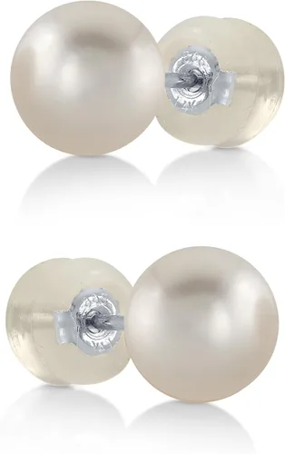 Vista 7 de THE PEARL SOURCE White Japanese Akoya Pearl Stud Earrings for Women – Genuine Cultured Pearls, Hypoallergenic Jewelry with Secure 14k Gold Backing