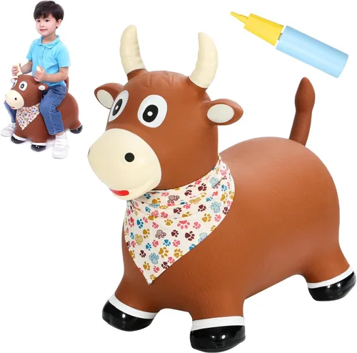 Vista 17 de INPANY Caballo hinchable, juguetes de tolva de dinosaurio, animal que rebota para niños, decoraciones de fiesta de dinosaurios, inflable para niños