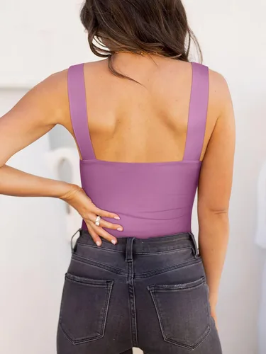 Vista 53 de Reoria - Camiseta sin mangas sexy tipo body con escote cuadrado para mujer, ropa para discoteca