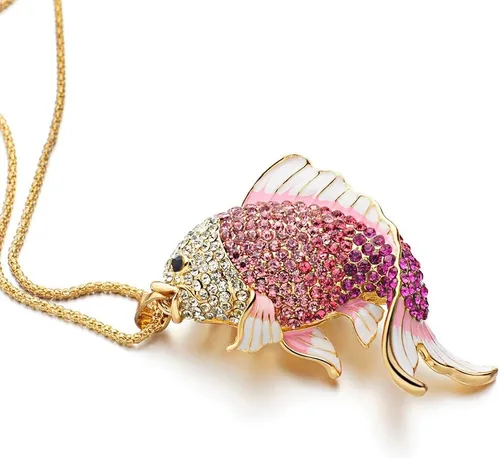 Vista 4 de Cute Fish Crystal Goldfish Enamel Rhinestone Long Necklaces & Pendants for Women Charm Party Gift