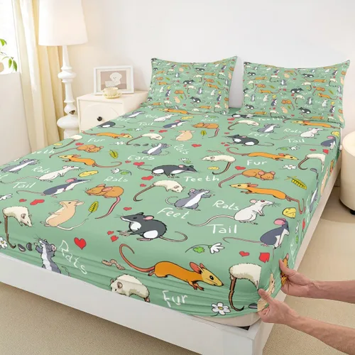 Vista 4 de Erosebridal Juego de sábanas de ratas para niños, tamaño Queen, juego de ropa de cama con diseño de roedores de ratón, divertido diseño de animales