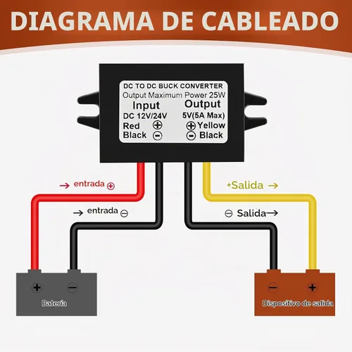 Vista 3 de Convertidor reductor de voltaje CC de 12 V/24 V a 5 V 5 A 25 W, módulo de potencia regulado para cámara de vigilancia de vehículos automáticos