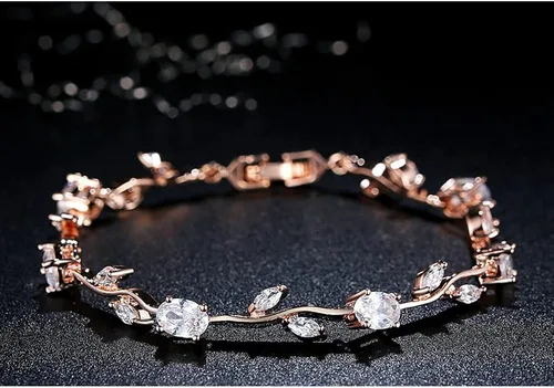 Vista 4 de 18K Rose Gold-Plated Crystal Bracelet for Women Red & Green Shiny Gemstone Tennis Bracelet Diamond Bangle Bracelet for Girls Fashion Jewelry