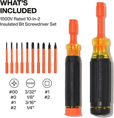 Vista 2 de Klein Tools 32310INS Juego de destornilladores de precisión con aislamiento múltiple y multibroca 10 en 2, collar de bloqueo automático