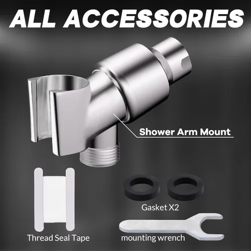 Vista 7 de Soporte de Cabezal de Ducha para Duchas de Mano, Montura de Brazo de Ducha Ajustable con Junta Esférica Giratoria, Soporte Premium de ABS, Conecta