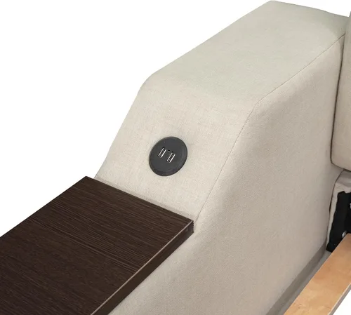 Vista 8 de Sofá cama doble con cama nido y 2 brazos de almacenamiento multifuncionales, marco de sofá cama de tela de lino con carga USB para habitación
