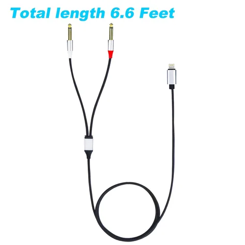 Vista 6 de Lightning a Dual 0.250 in mono estéreo Y-cable divisor Lightning a doble 1/4 pulgadas cable de audio compatible con iPhone