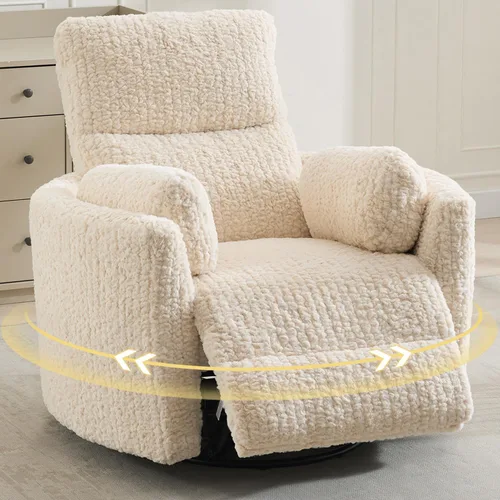 Vista 11 de Mecedora eléctrica giratoria con asiento basculante y reclinable Comfort Stretch para cuarto de bebé con 2 almohadas, silla reclinable eléctrica