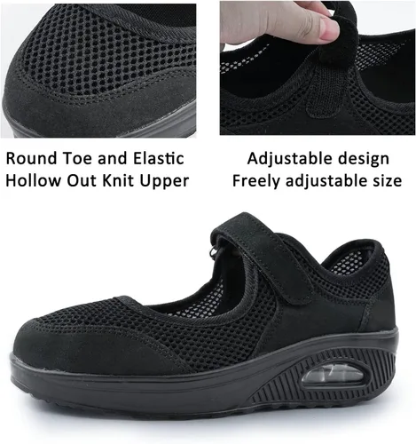 Vista 2 de Tenis para caminar de mujeres para trabajo de enfermera ajustables y transpirables Cuñas deslizables para caminar Tenis deportivos casuales Tenis