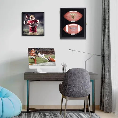 Vista 7 de 2 vitrinas de fútbol para montaje en pared, con cerradura, vista clara, tamaño completo, antidecoloración, protección UV, puerta acrílica, recuerdos