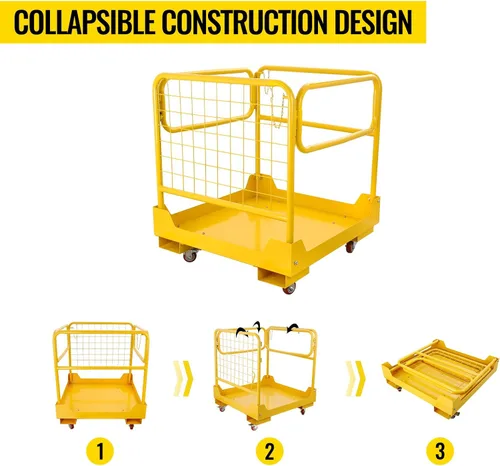 Vista 5 de Plataforma de trabajo de carretilla elevadora, jaula de seguridad para carretilla elevadora, capacidad de 1200 libras con 4 ruedas giratorias