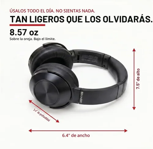 Vista 3 de Sharp Auriculares Bluetooth con cancelación de ruido, auriculares inalámbricos sobre la oreja, auriculares Bluetooth con micrófono, 20 horas