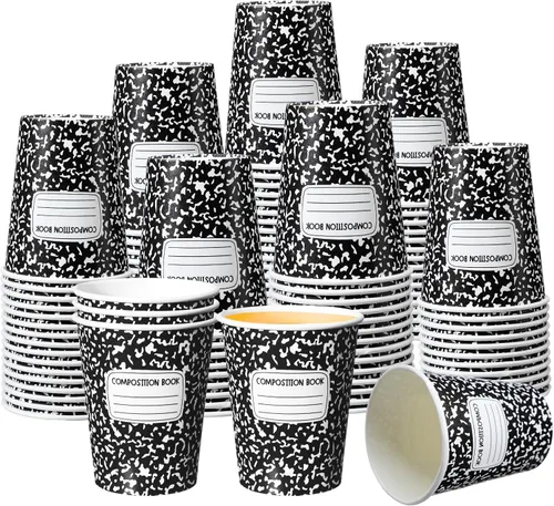 Vista 10 de Funtery 100 piezas de vasos de papel de Navidad, vasos de café desechables de Navidad con copos de nieve, muñeco de nieve, alce, luces, 9 onzas