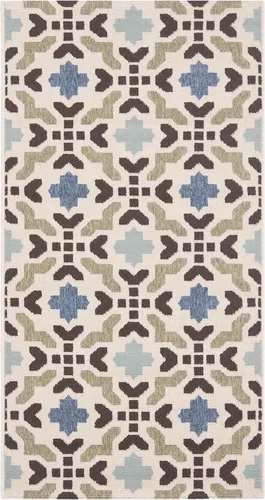 Vista 9 de SAFAVIEH Alfombra lavable al aire libre Veranda Collection – Alfombra de pasillo de 2 pies 3 x 8 pies, color crema y aguamarina, no desprende pelusa