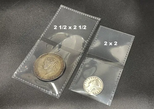 Vista 4 de C.P.C (Coin Protect Cover) Double Pocket Safety Coin Flips (2" x 2", 50 Flips) for Long Term Coin Storage - 100 Inserts