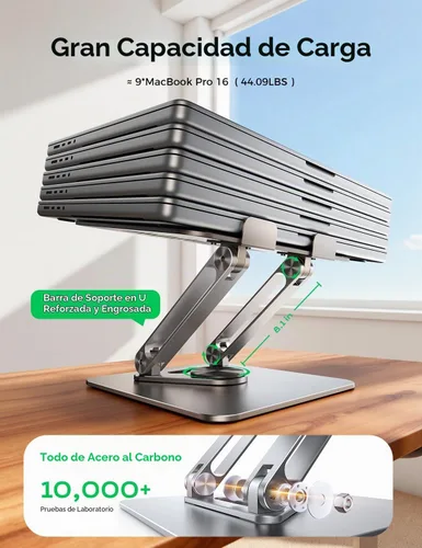 Vista 5 de MAGIC JOHN Soporte ajustable para laptop para escritorio, soporte elevador plegable giratorio de 360°, diseño ergonómico, soporte para computadora