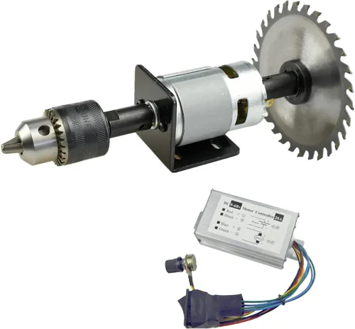 Vista 11 de CHANCS Motor de sierra 775 DC 24V 12000RPM Motor de engranaje de doble salida eje taladro Chuck Mini Sierra circular eléctrica DIY