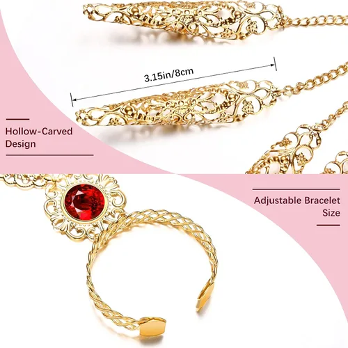 Vista 3 de Maitys 2 pulseras de oro con incrustaciones de acrílico para mujer, pulsera egipcia gitana para danza del vientre, con uñas de dedo, disfraz