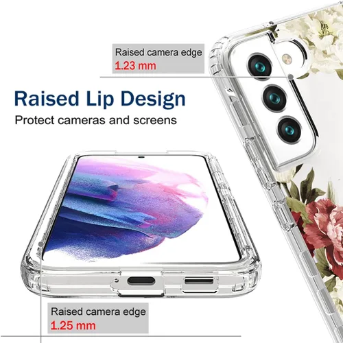 Vista 2 de Funda para Galaxy S22, SM-S901U con protector de pantalla de vidrio templado, carcasa rígida de protección de diseño floral de cuerpo completo + TPU