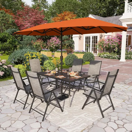 Vista 17 de PHI VILLA Juego de comedor de patio de 5 piezas con sombrilla de 10 pies (beige), juego de mesa y sillas para exteriores con sillas de comedor