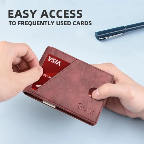 Vista 50 de Zitahli - Billeteras delgadas RFID para hombres, billetera de cuero flexible con clip de dinero, cartera minimalista con bolsillo frontal