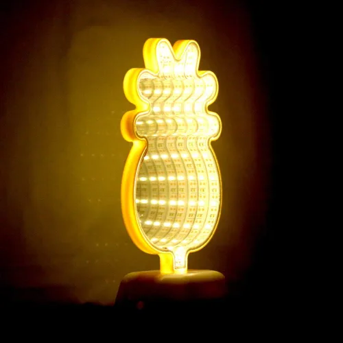 Vista 4 de Lámpara Chi-buy de espejo infinito, luz nocturna led, luz de espejo 3D, diseño de flamenco, cactus, piña y estrella, diseño de unicornio
