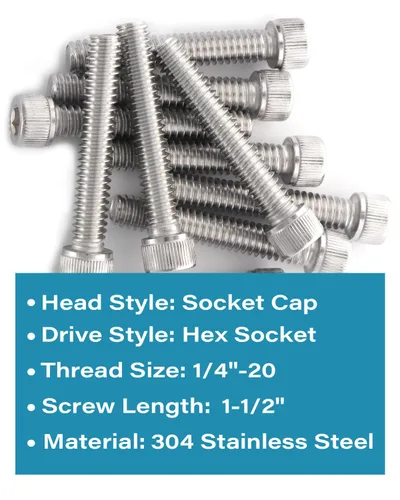 Vista 3 de IMScrews Tornillos para máquina con tapa de enchufe, acero inoxidable 304 1/4-20 x 1-1/2 pulgadas, paquete de 50