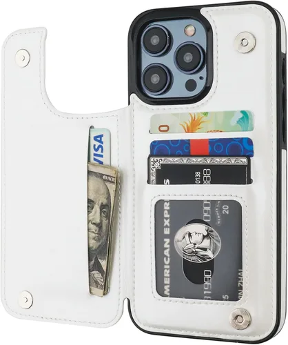 Vista 14 de ONETOP - Funda compatible con iPhone 15 Pro Max con soporte para tarjetas, funda de piel sintética con ranuras para tarjetas, doble cierre magnético
